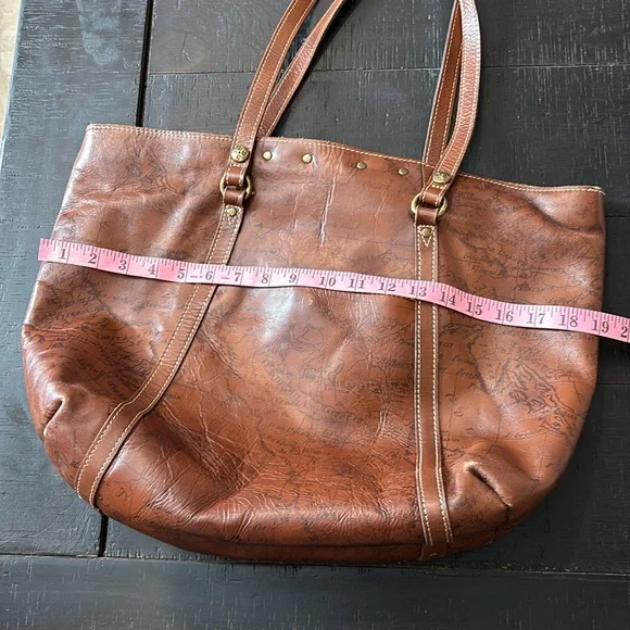 Patricia Nash Benvenuto Tote Signature Map Leather Brown Bag Purse Large